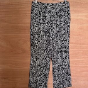 Ann Taylor LOFT. printed wide leg pants 8 rayon black ivory boho floral pockets